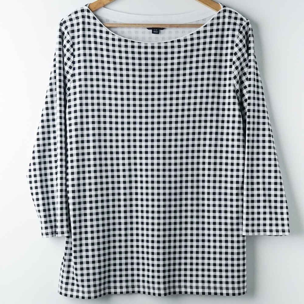 LANDS' END Boatneck Gingham Long Sleeve Shirt EUC